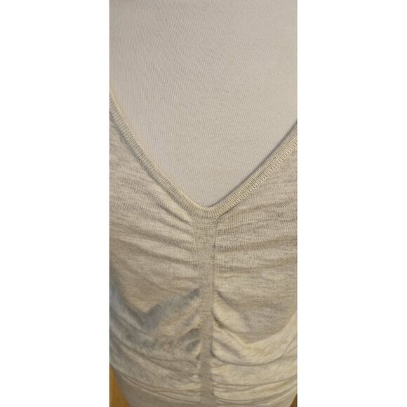 Express Ruched Short Sleeve Banded Sweater Wmns Sz M Flattering Fit Light Grey - Picture 2 of 5